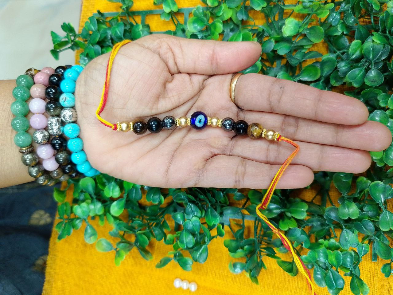 Evil Eye Triple Protection Rakhi, Crystal Rakhi Bracelet for Men or Women