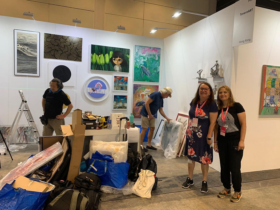 Barbara Tavernard and Ann Baldoni, friends and collaborators for almost a decade in TavernART’s Hong Kong Affordable Art Fair participation