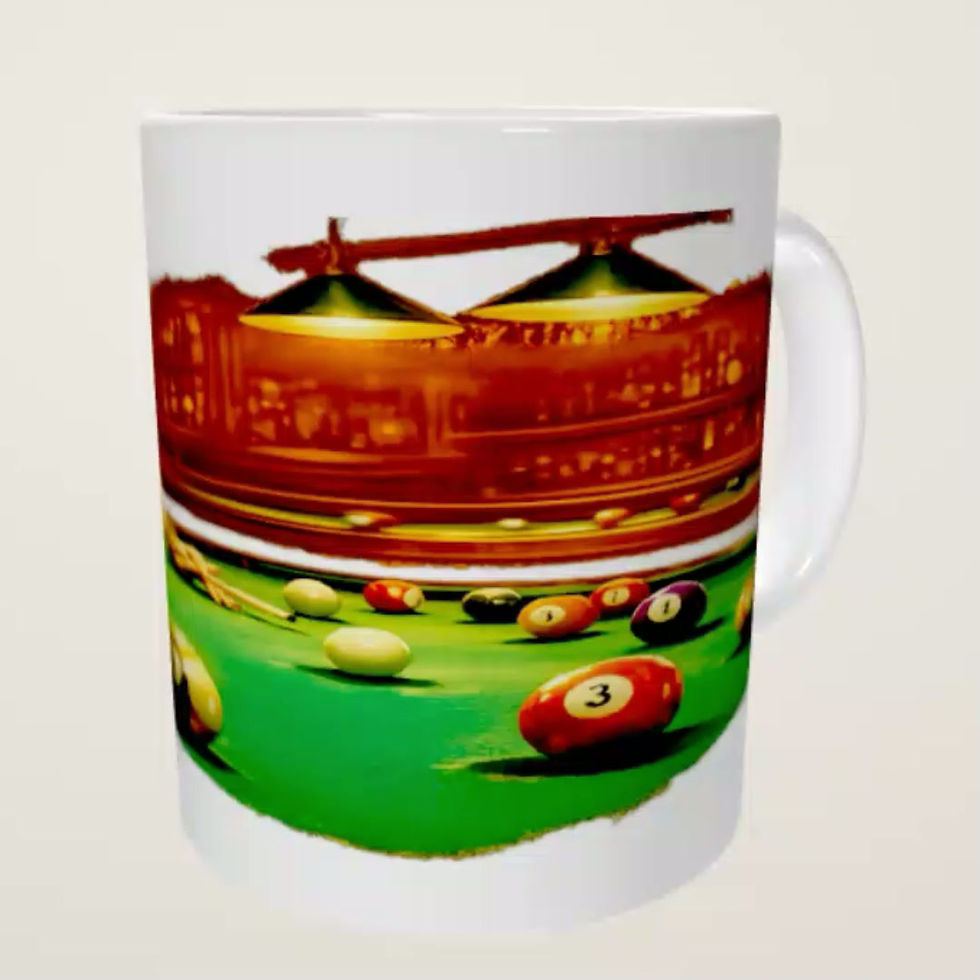 Miniaturbild: Billard Tasse Geschenkidee–Retro Motiv Spielerin am Tisch 