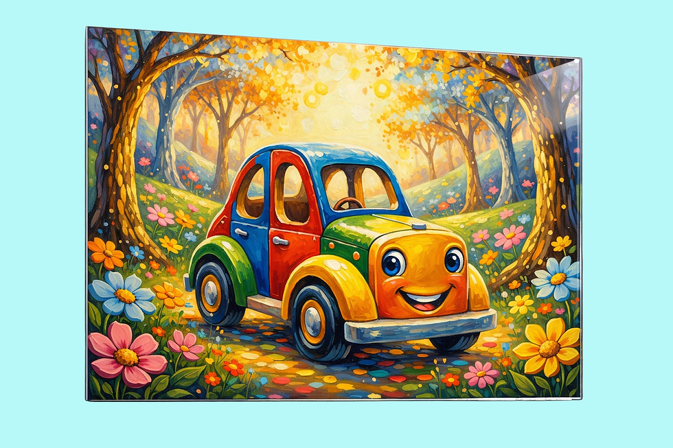 wandbild kinderzimmer auto zauberwald illustration