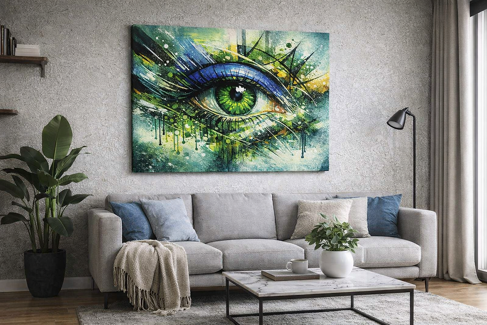 Miniaturbild: Abstraktes Auge mit farbintensiven Pinselstrichen und dynamischer Struktur – moderne Wanddeko im Querformat.