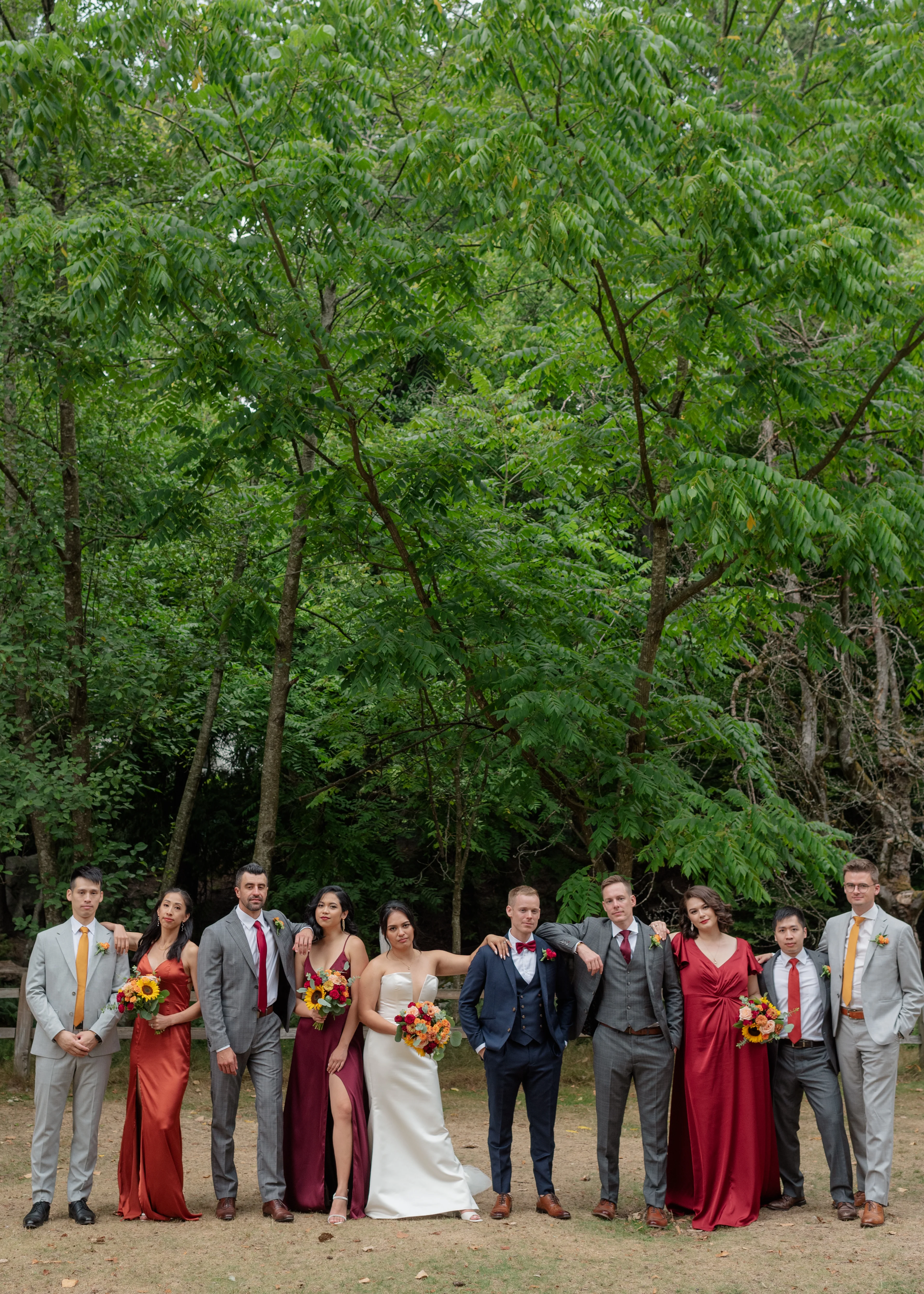 Mismatched bridesmaids’ dresses 