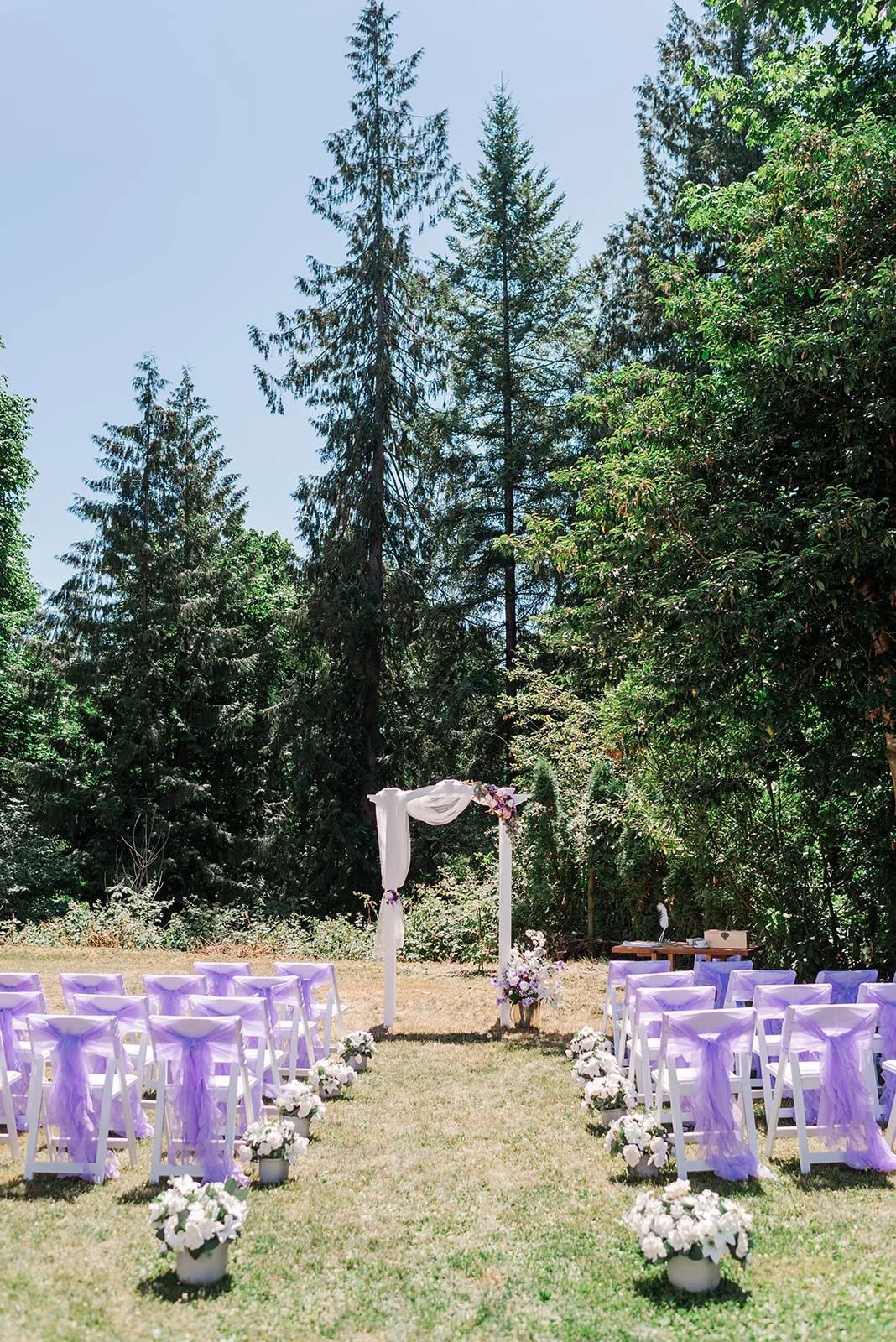 beautiful ceremony decoration summer backyard wedding in mission, british columbia