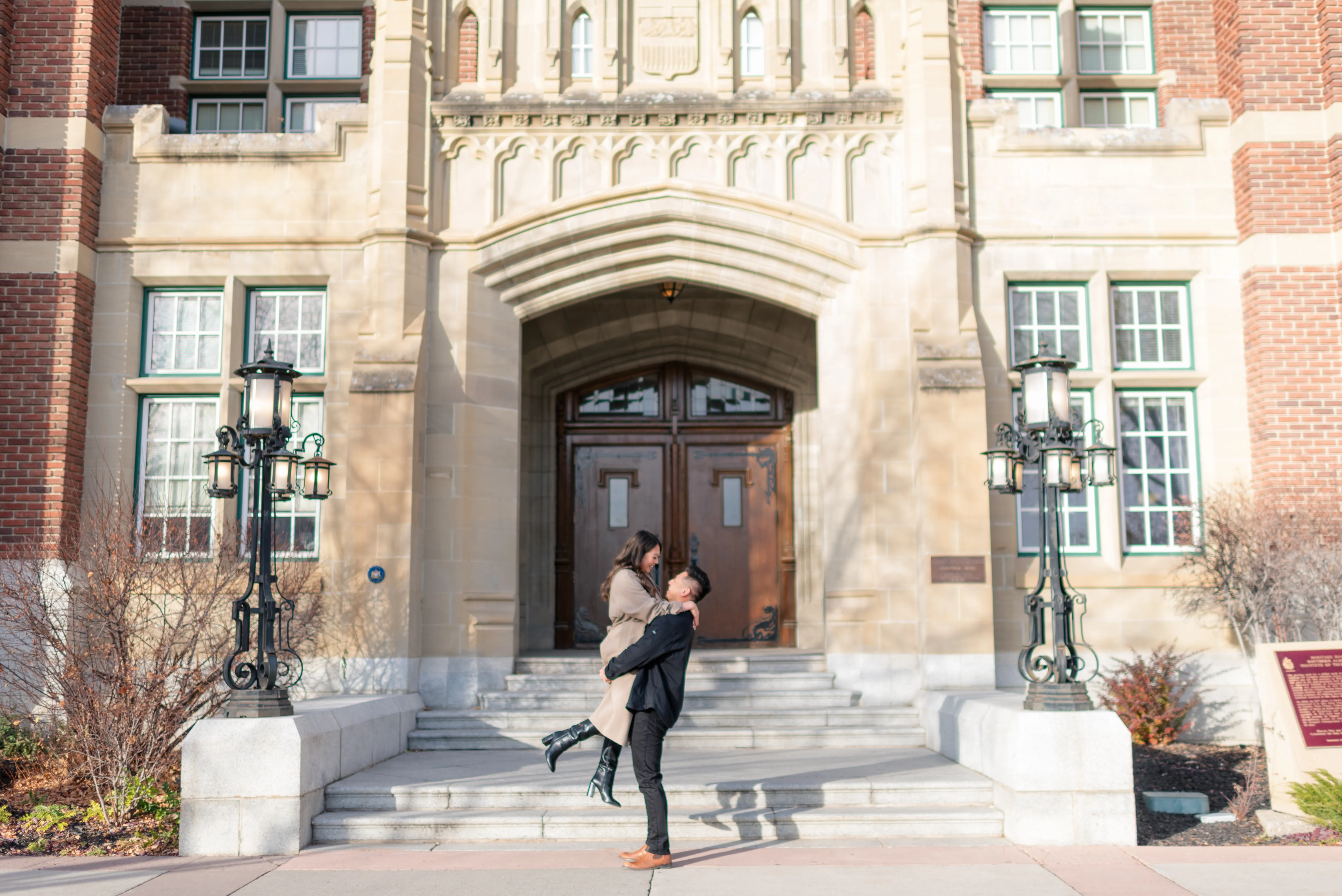 Historic brick and stone architectural details of Heritage Hall in Calgary