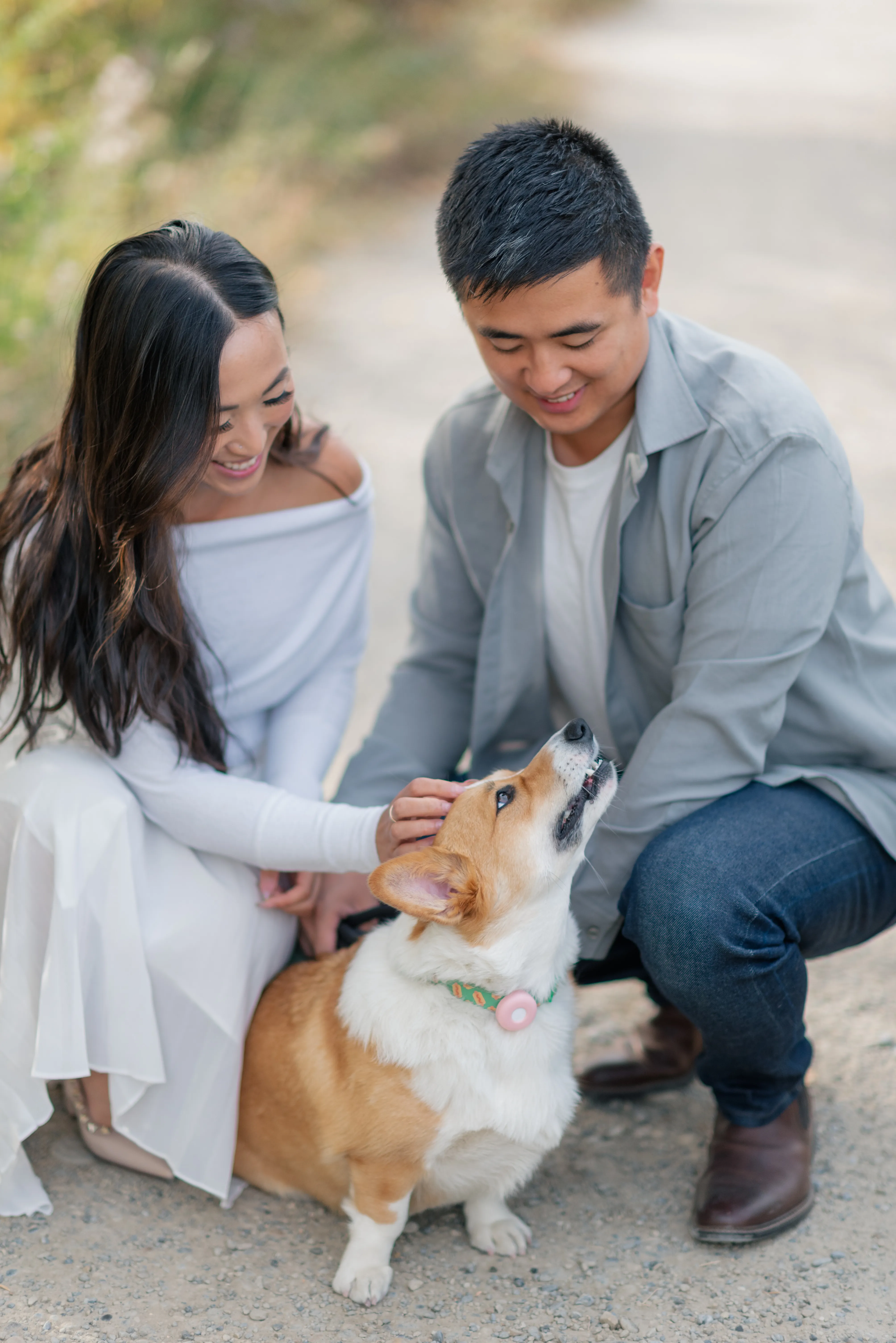 Couple with their dog at Prince’s Island Park Calgary photoshoot