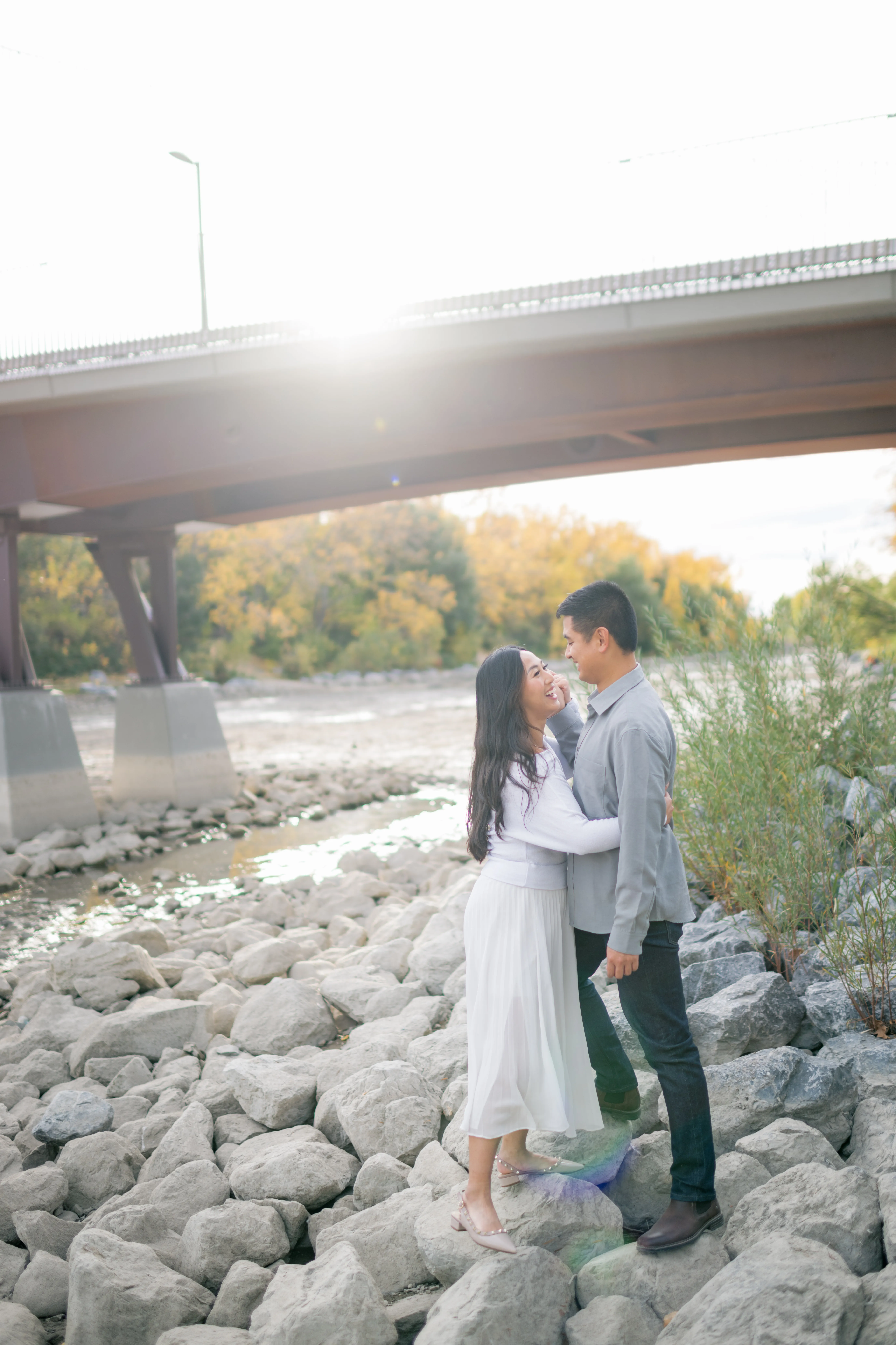 Romantic portrait of couple in Prince’s Island Park Calgary Alberta
