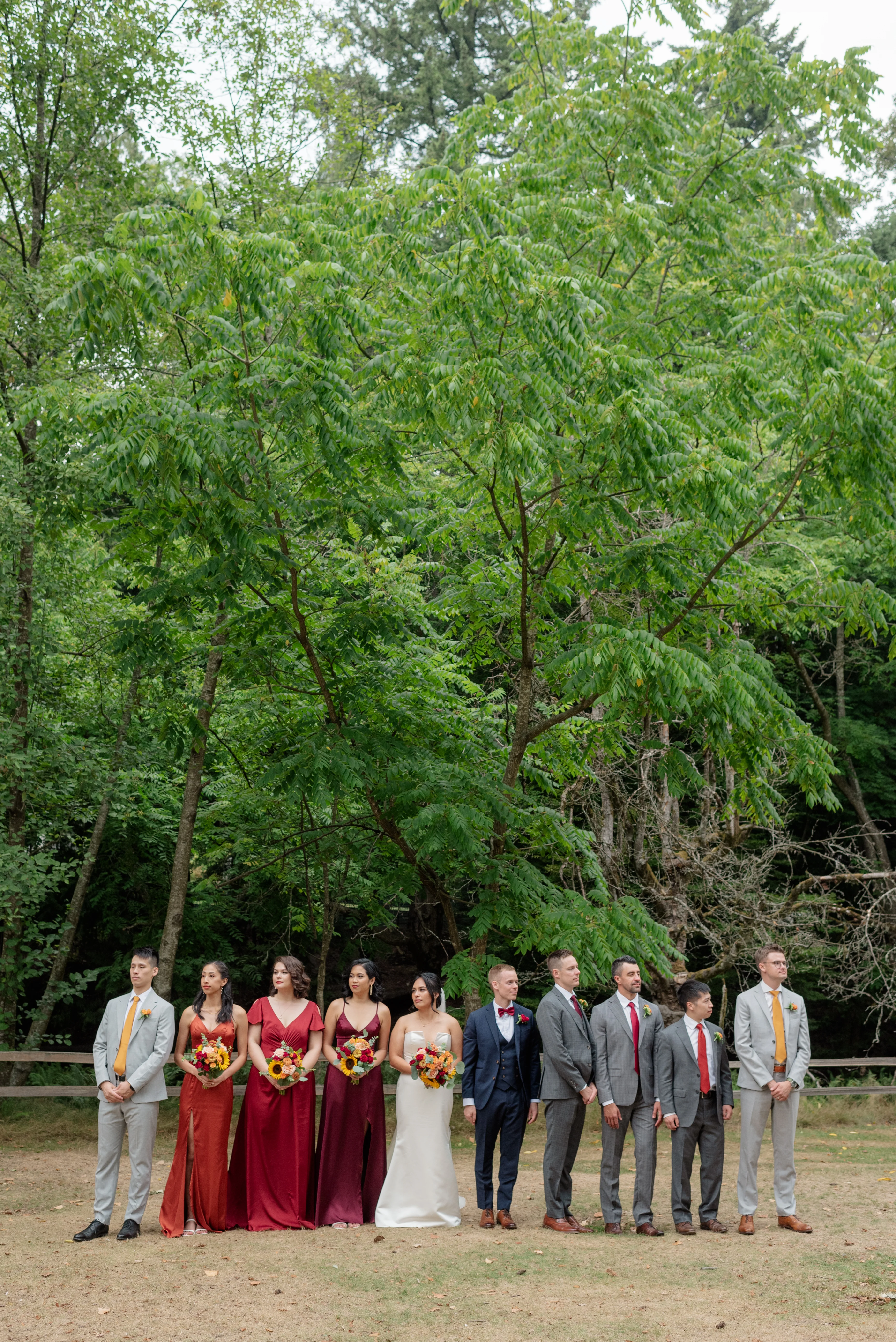 Mismatched bridesmaids’ dresses 
