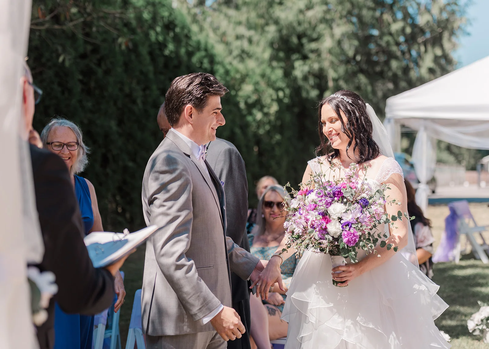 bride and groom summer wedding backyard mission, british columbia
