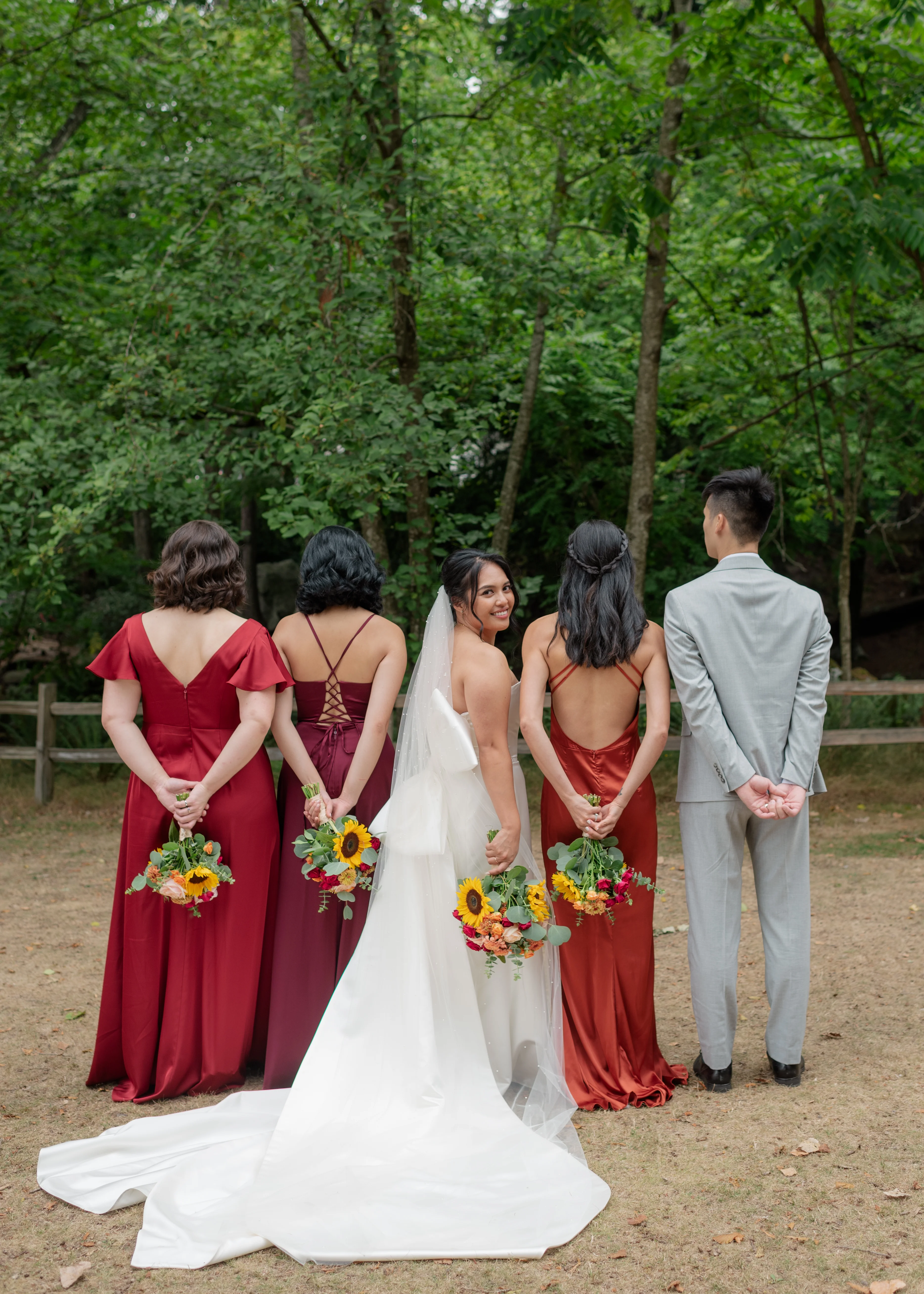 Mismatched bridesmaids’ dresses 