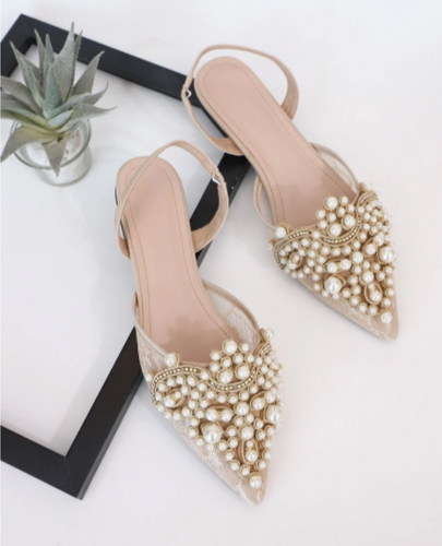 Faux Pearl \u0026 Rhinestone Decor Slingback 