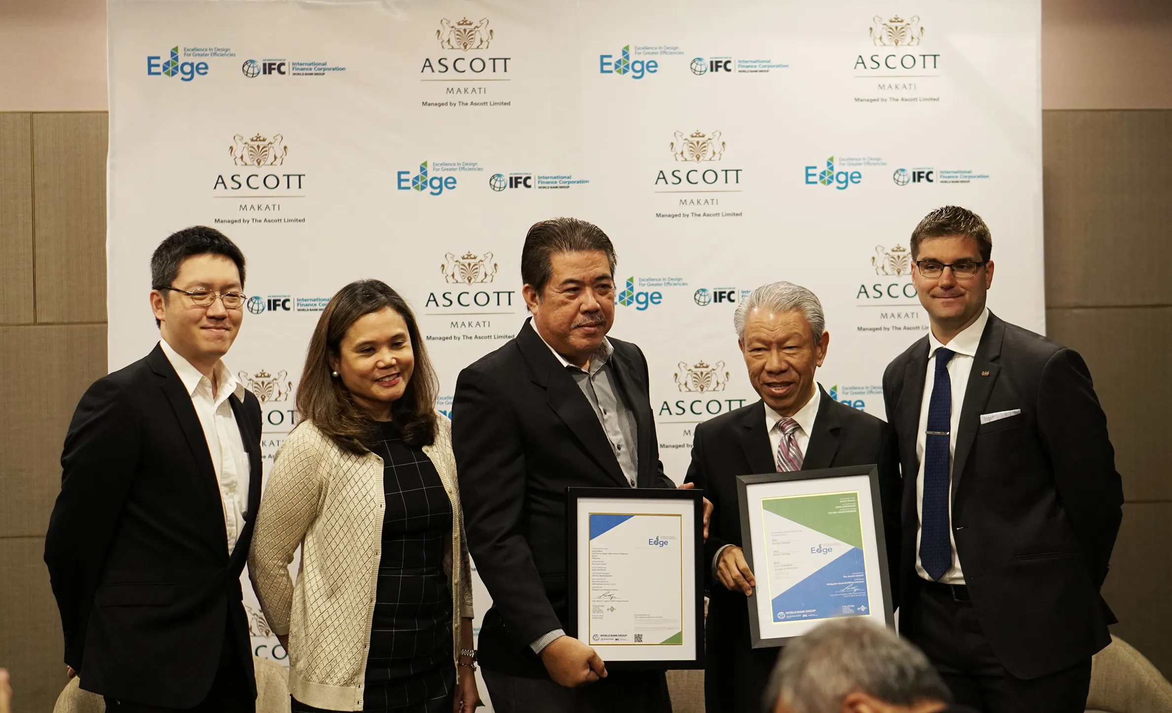 Luxury serviced residence Ascott Makati in Makati City, recognized as an EDGE Final Certified green building for energy efficiency and sustainability.