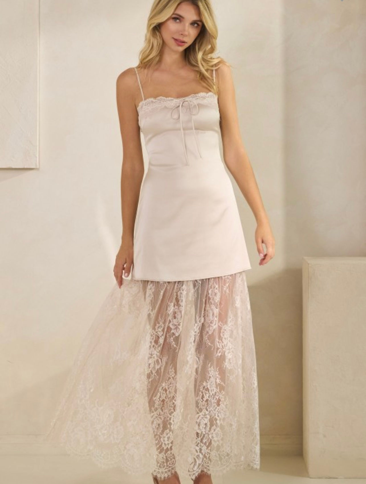 Champagne Satin Slip Dress 