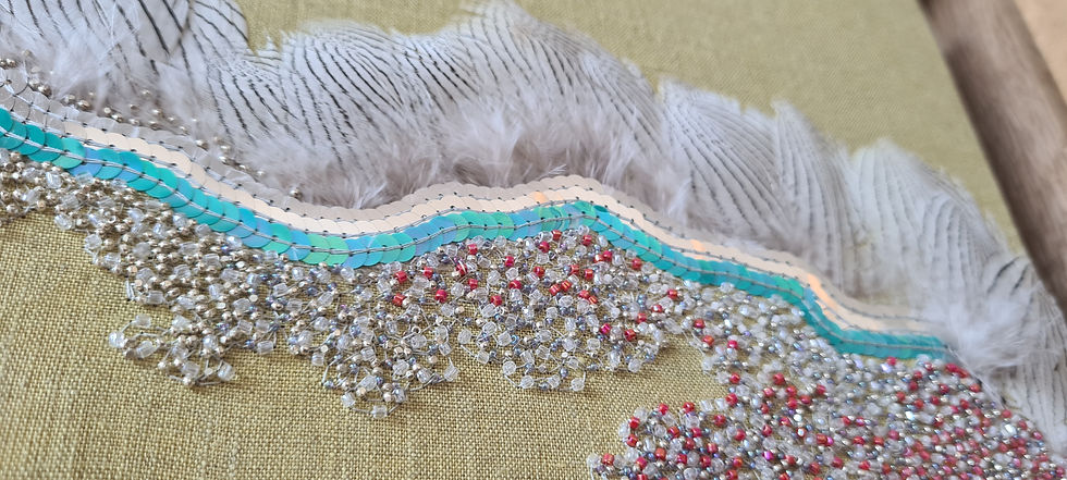 Miniature : Paysage brodé, teinture végétale et plumes  épuisé 
