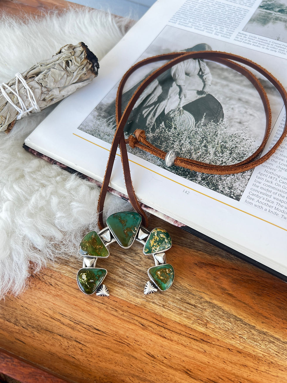 Thumbnail: High Desert Native American made turquoise naja necklace