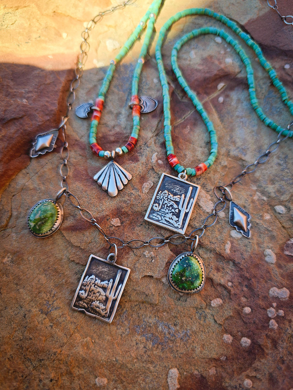 Thumbnail: Kingman turquoise beaded sonoran desert necklace 