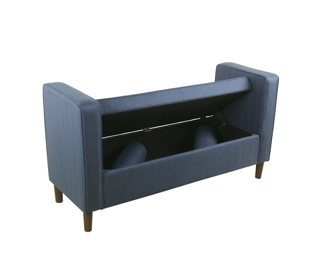 Modern Storage Bench with pillows - Blue Woven
