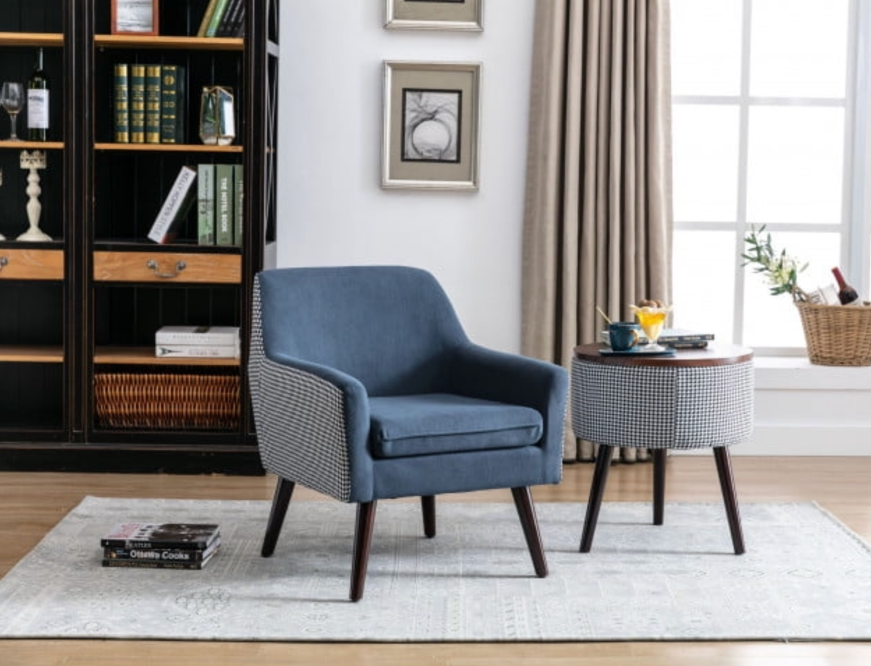 Blue Accent Chair and Side Table with Storage