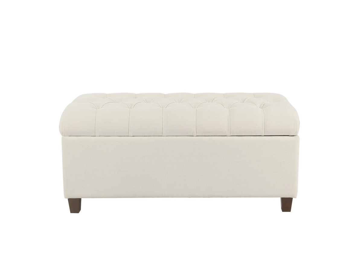 Button Tufted Storage Bench - Textured Neutral