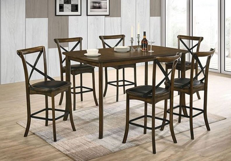 7 PC Gracie Oaks Buhl II Burnished Oak Counter Height Dining Set