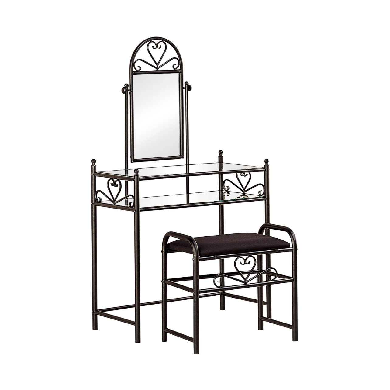 Agatha 2 PC Metal Vanity Set With Glass Top Black