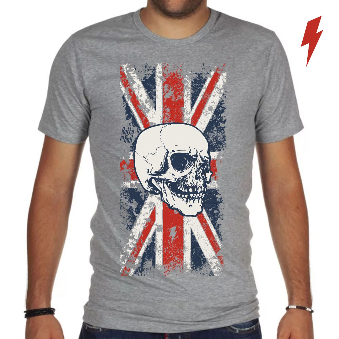 Camiseta 100 % Algodão Cinza - Estampa#4 British Rock - Unissex