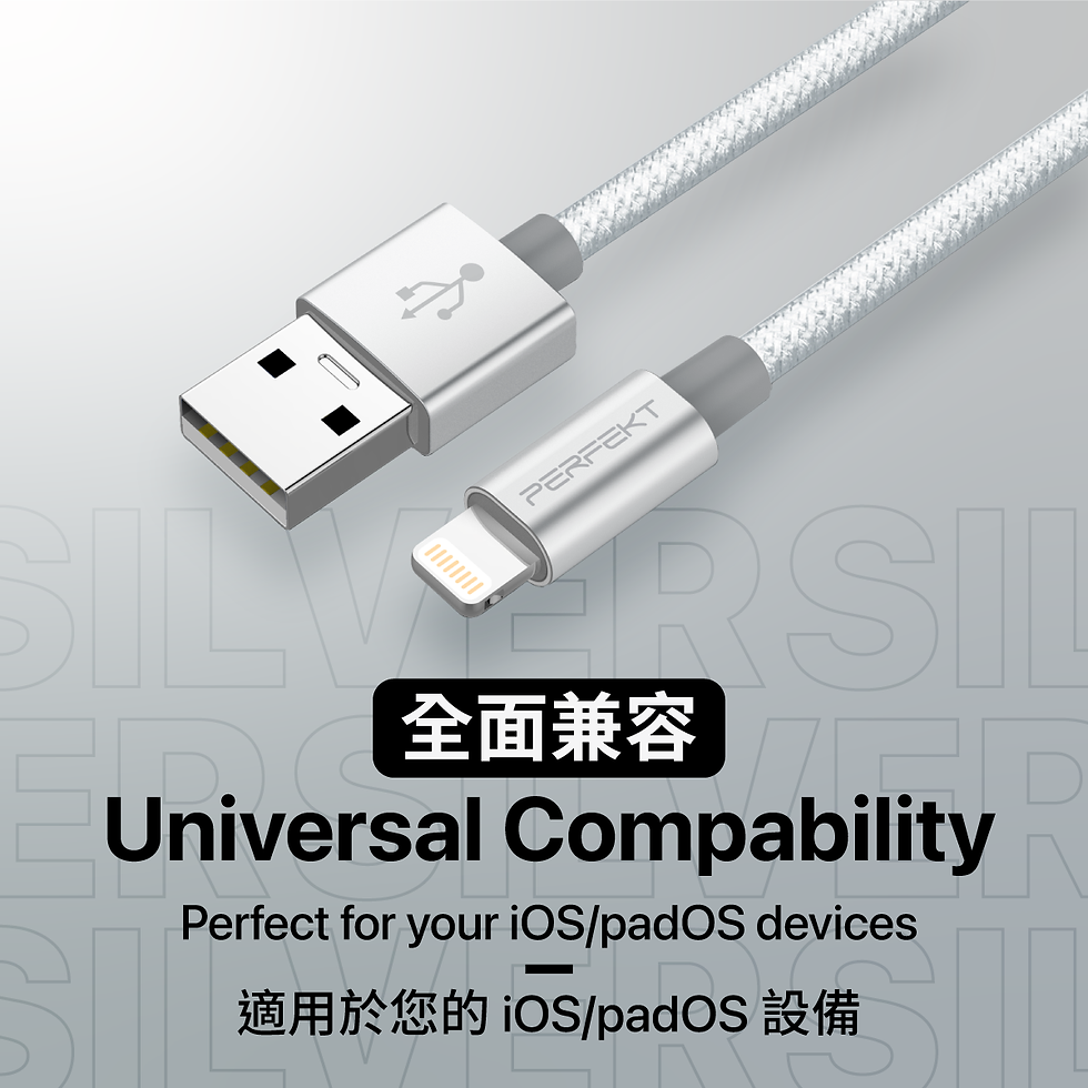 PERFEKT USB-A 轉 Lightning 蘋果充電線 (尼龍編織, 1.2米)