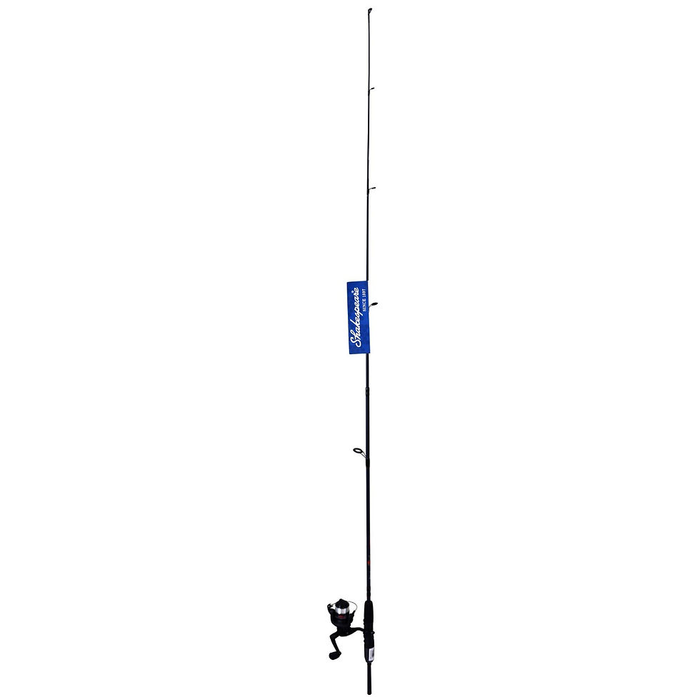 Black Shakespeare Outcast 6-foot spinning rod and reel combo shown full length against white background