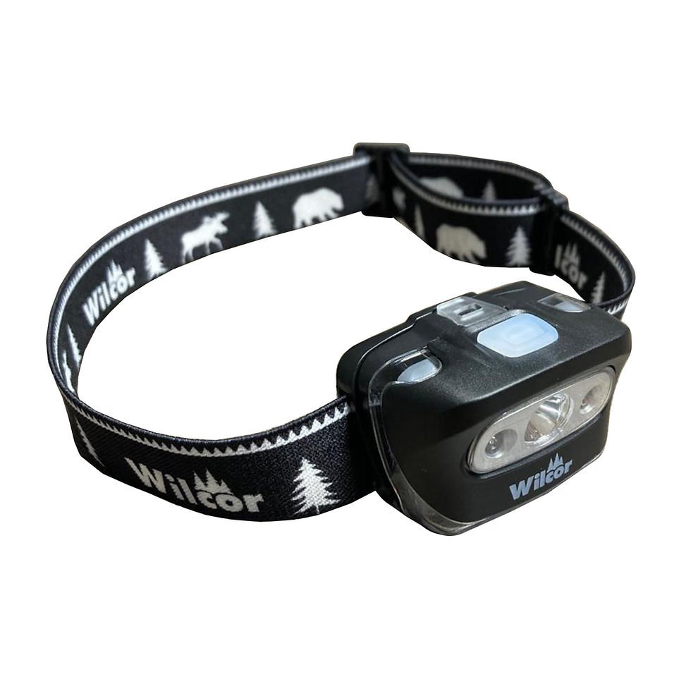 ilcor Super Bright 200-lumen LED headlamp with adjustable strap on white background