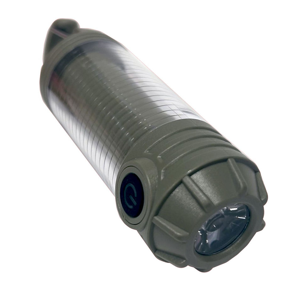 Outdoor stick lantern in green with built-in hanging hook and LED body