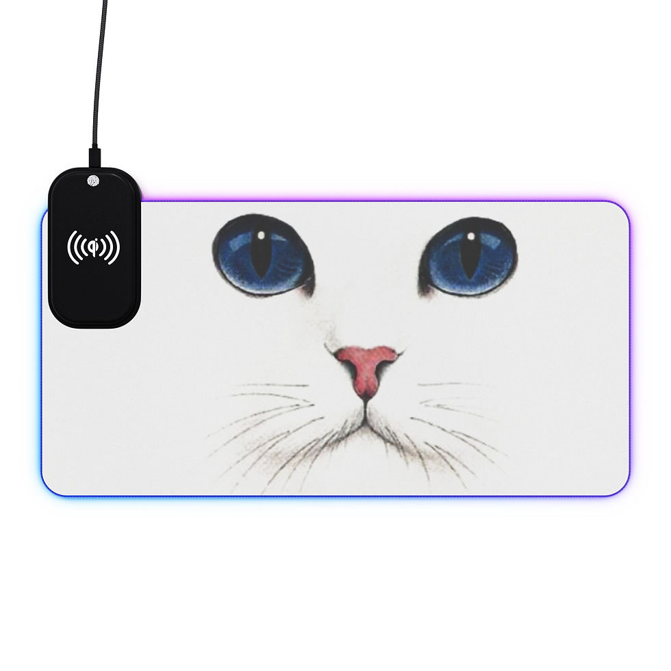 Thumbnail: Mouse Pad, Cute Cat Face LED Gaming  Wireless  Blue Eyes, Desk Home Office Decor