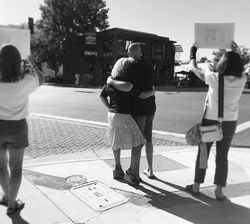 taun and scott at protests b&w