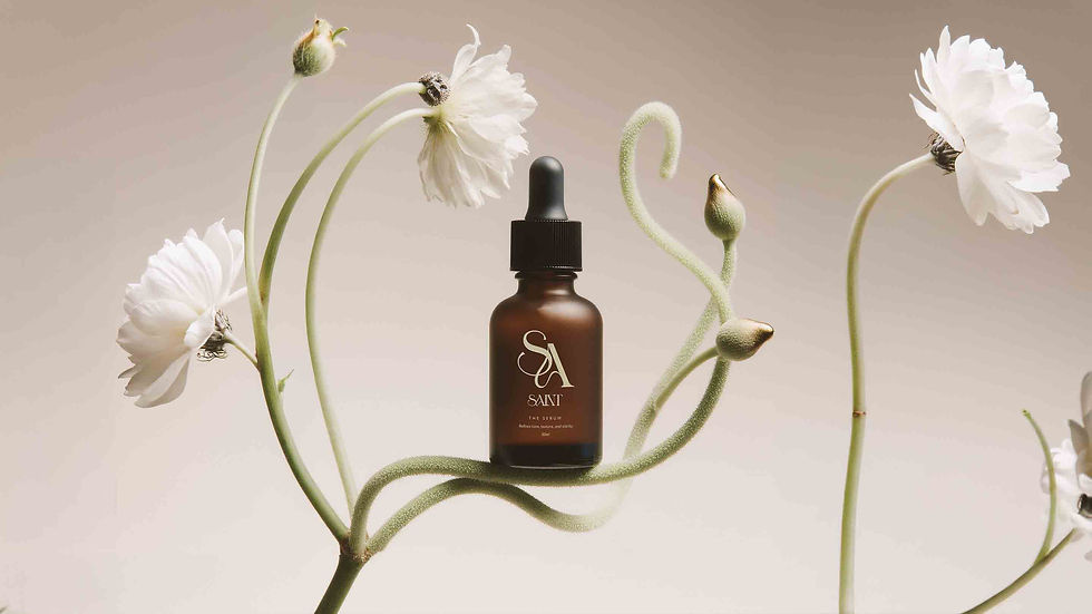 SAINT Skincare brand identity and packaging design by Studio Ruby Signorelli. Gentle luxury that earns its place without asking for attention.