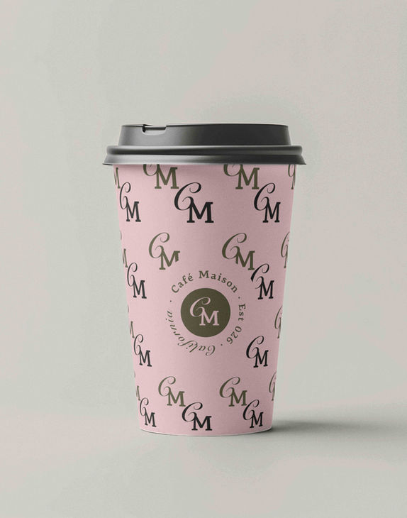 Maison Brand Kit coffee cup and packaging mockup — semi-custom café brand identity by Studio Ruby Signorelli