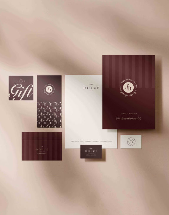 Salle Douce stationery flatlay in deep burgundy and cream — Maison Brand Kit by Studio Ruby Signorelli