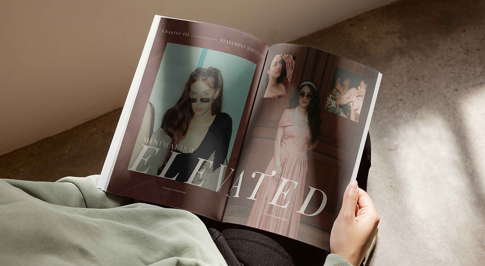 Person reading Maison Aurélia fashion magazine — editorial design by Ruby Signorelli Studio blending cinematic storytelling a