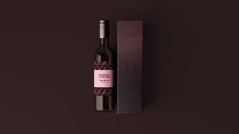 Silverwood Vineyards Napa Valley Rose with embossed gift box, wine packaging design by Studio Ruby Signorelli California.