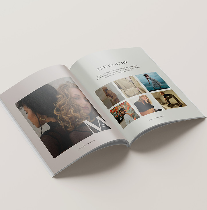 Open magazine with photos and the word 