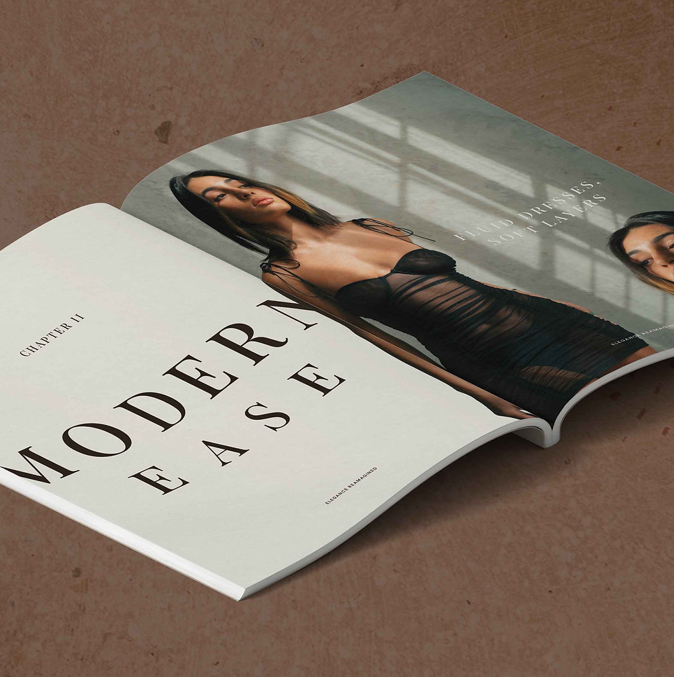 Close-up of open magazine layout showing typography and photography composition — visual storytelling in print.