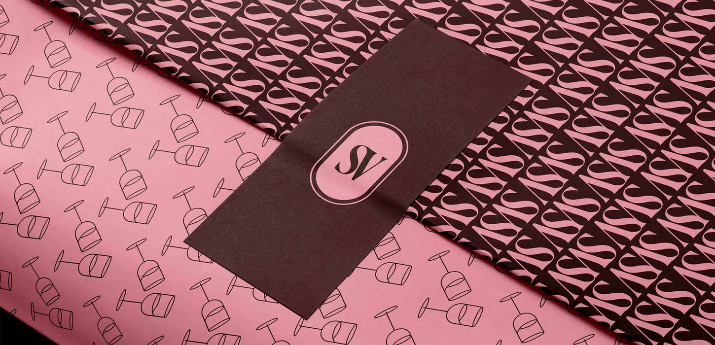 Silverwood Vineyards monogram label detail on branded pattern tissue — winery packaging design by Studio Ruby Signorelli