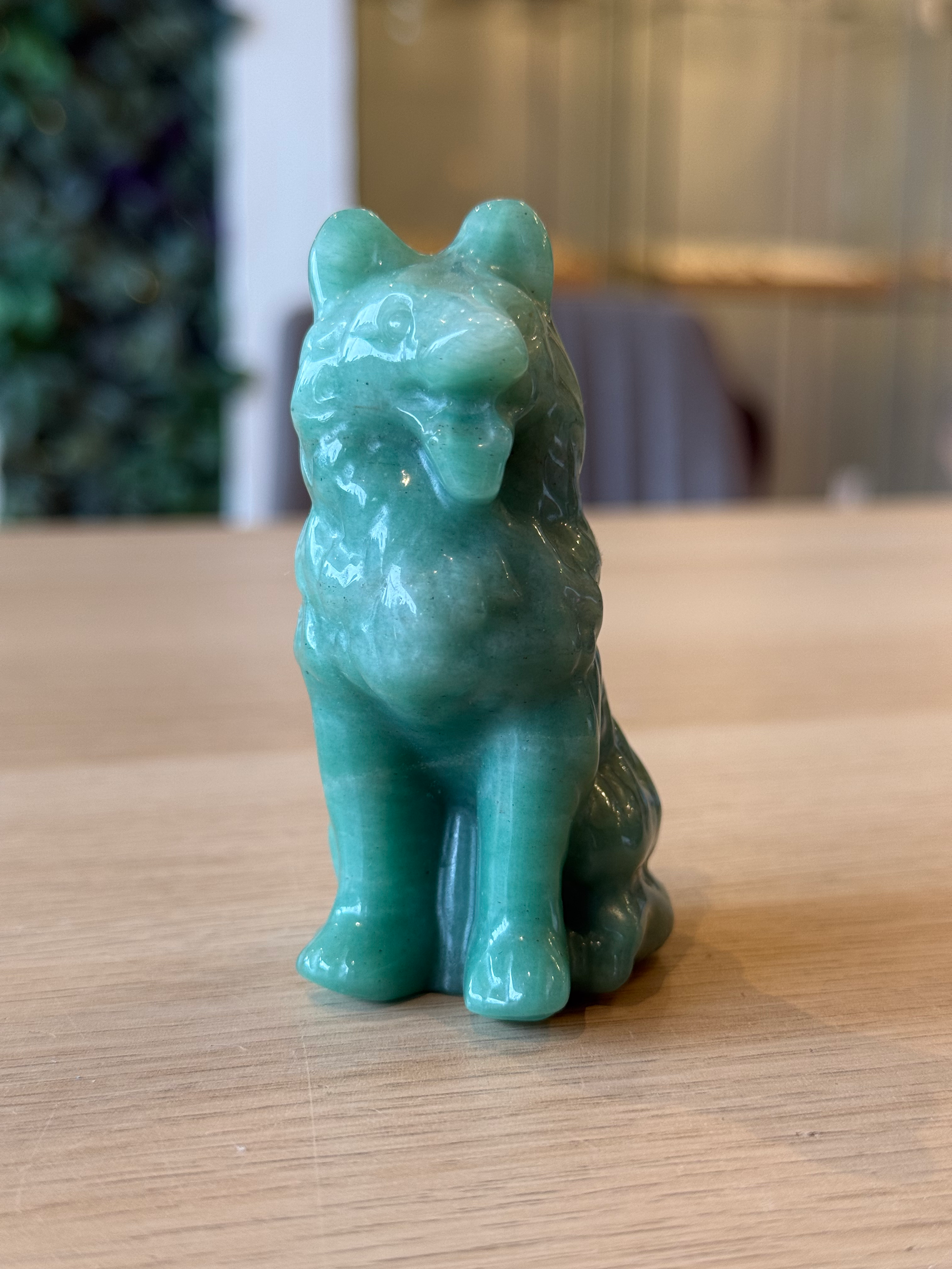 Green Aventurine German Shepherd Crystal Carving - 8cm x 3.5cm x 4cm - 134g