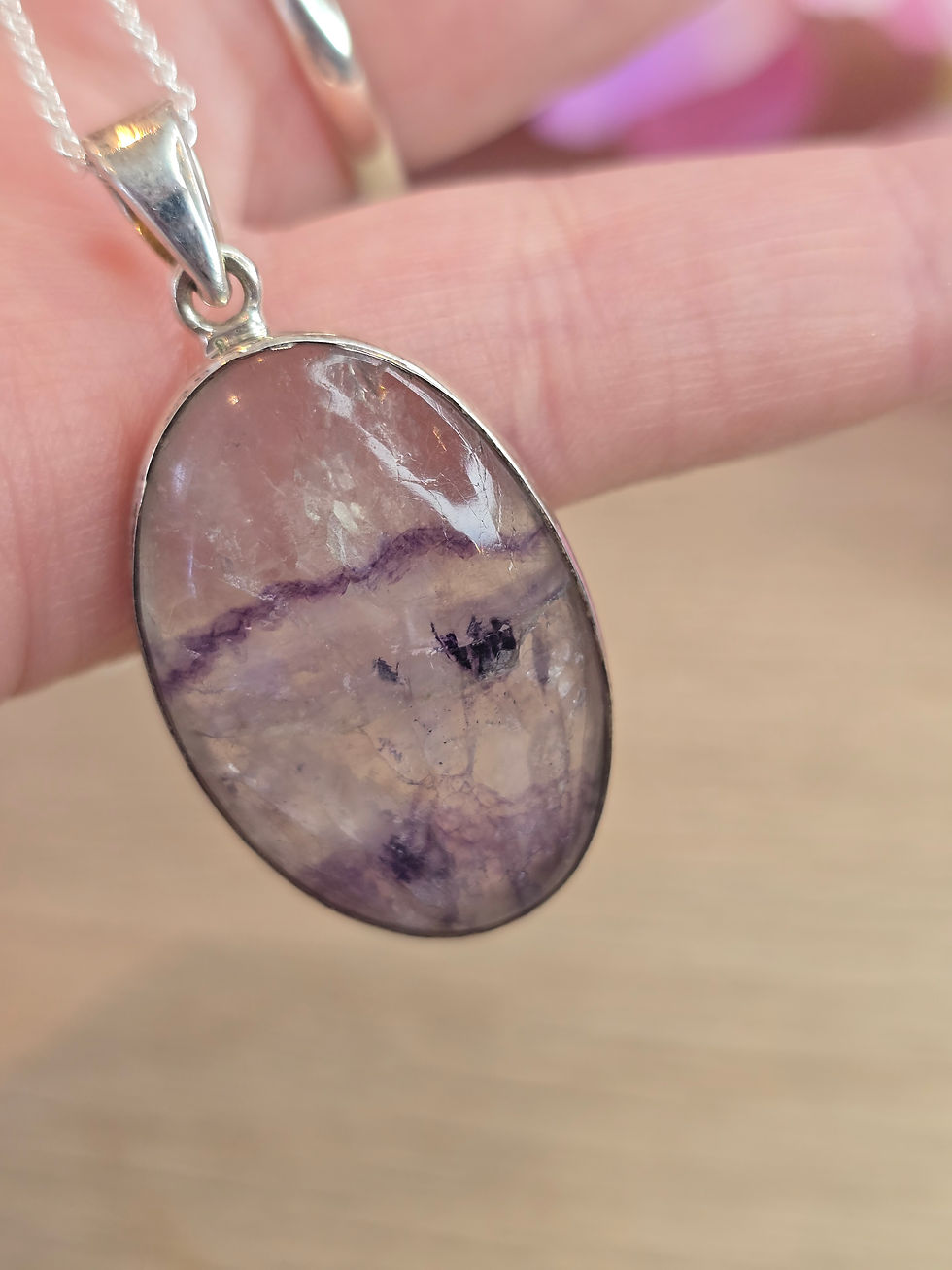 Blue John Sterling Silver Pendant and Chain - 7.10g