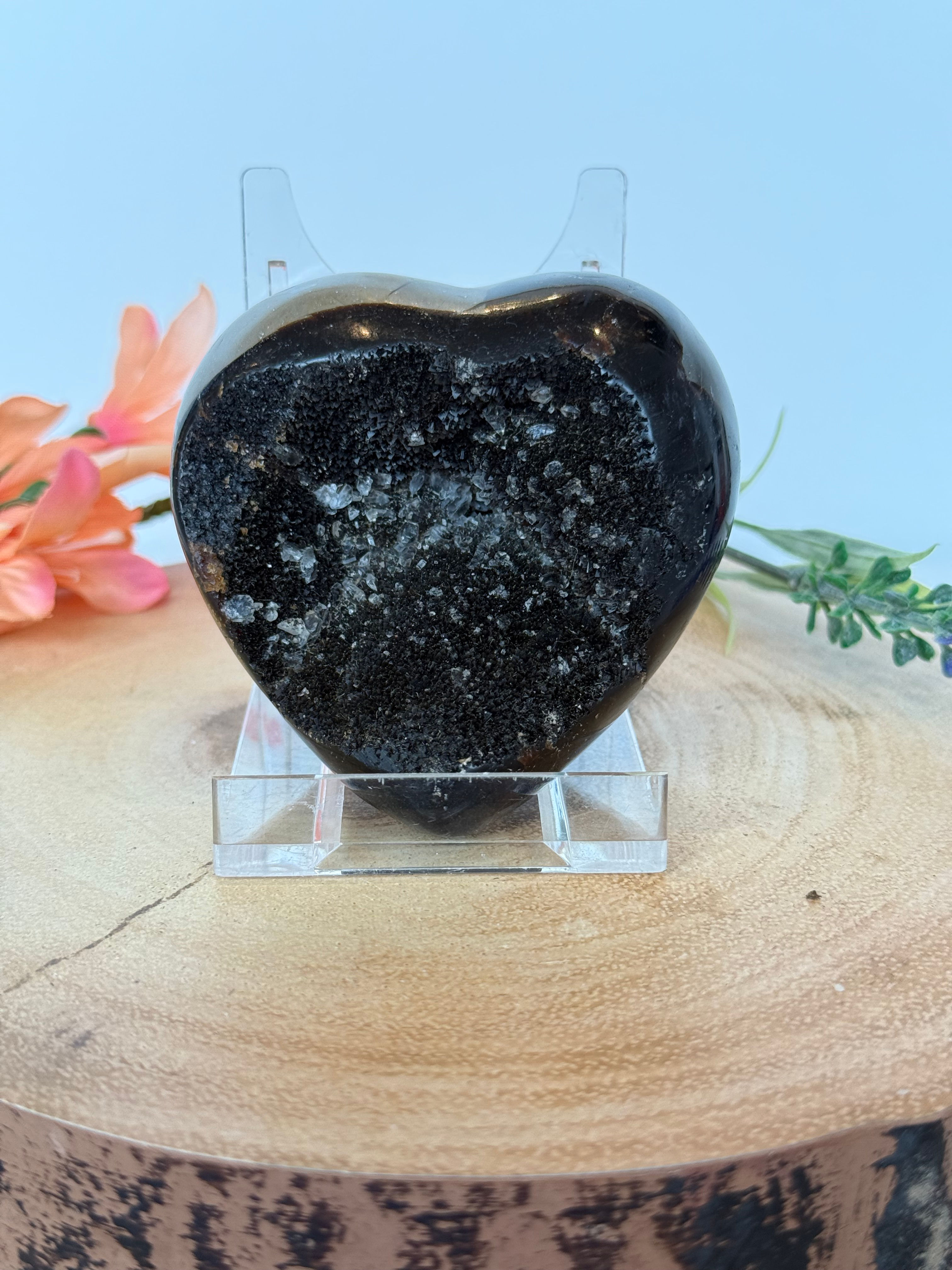 Black Septarian Heart - 8cm x 8cm - 302g