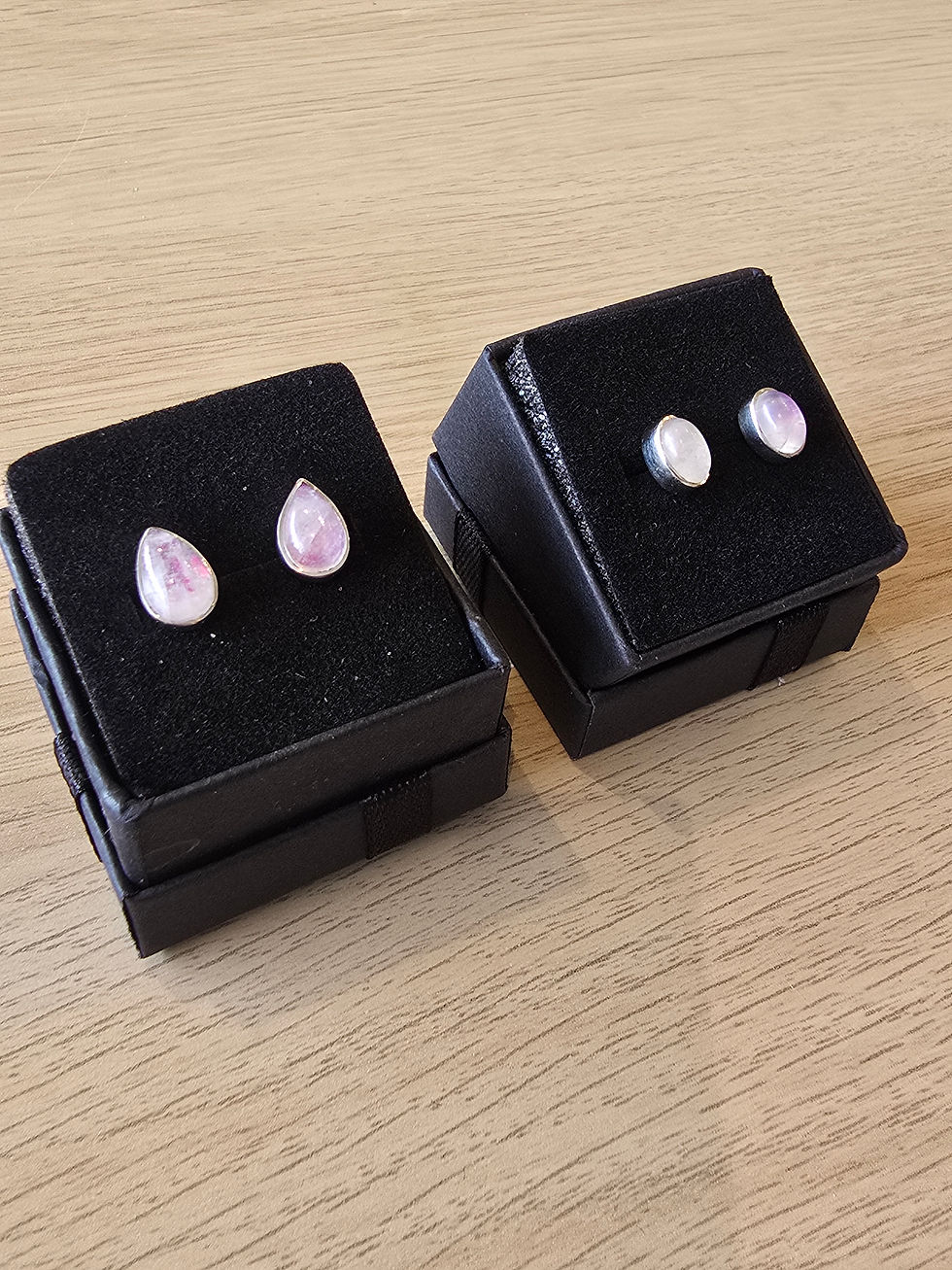Thumbnail: Pink Moonstone Sterling Silver Stud Earrings
