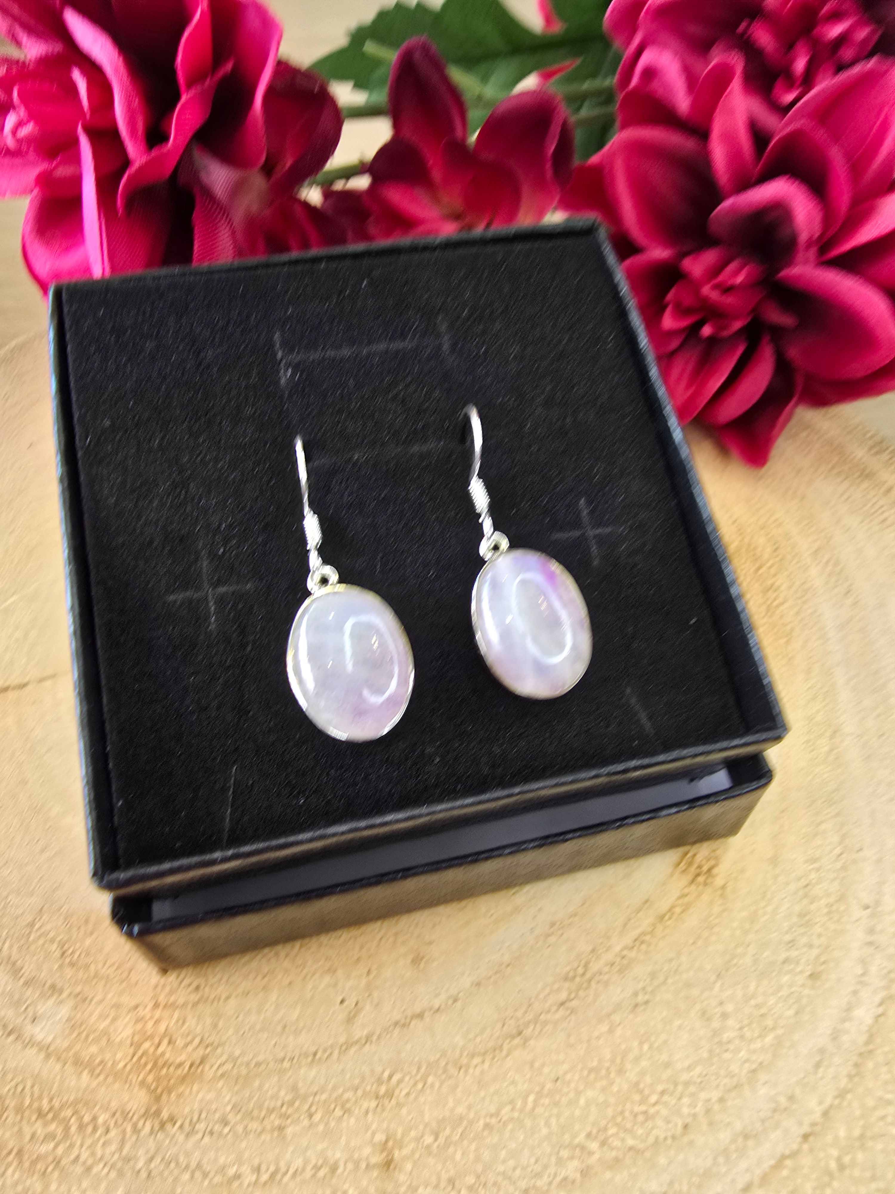 Pink Moonstone Sterling Silver Drop Earrings