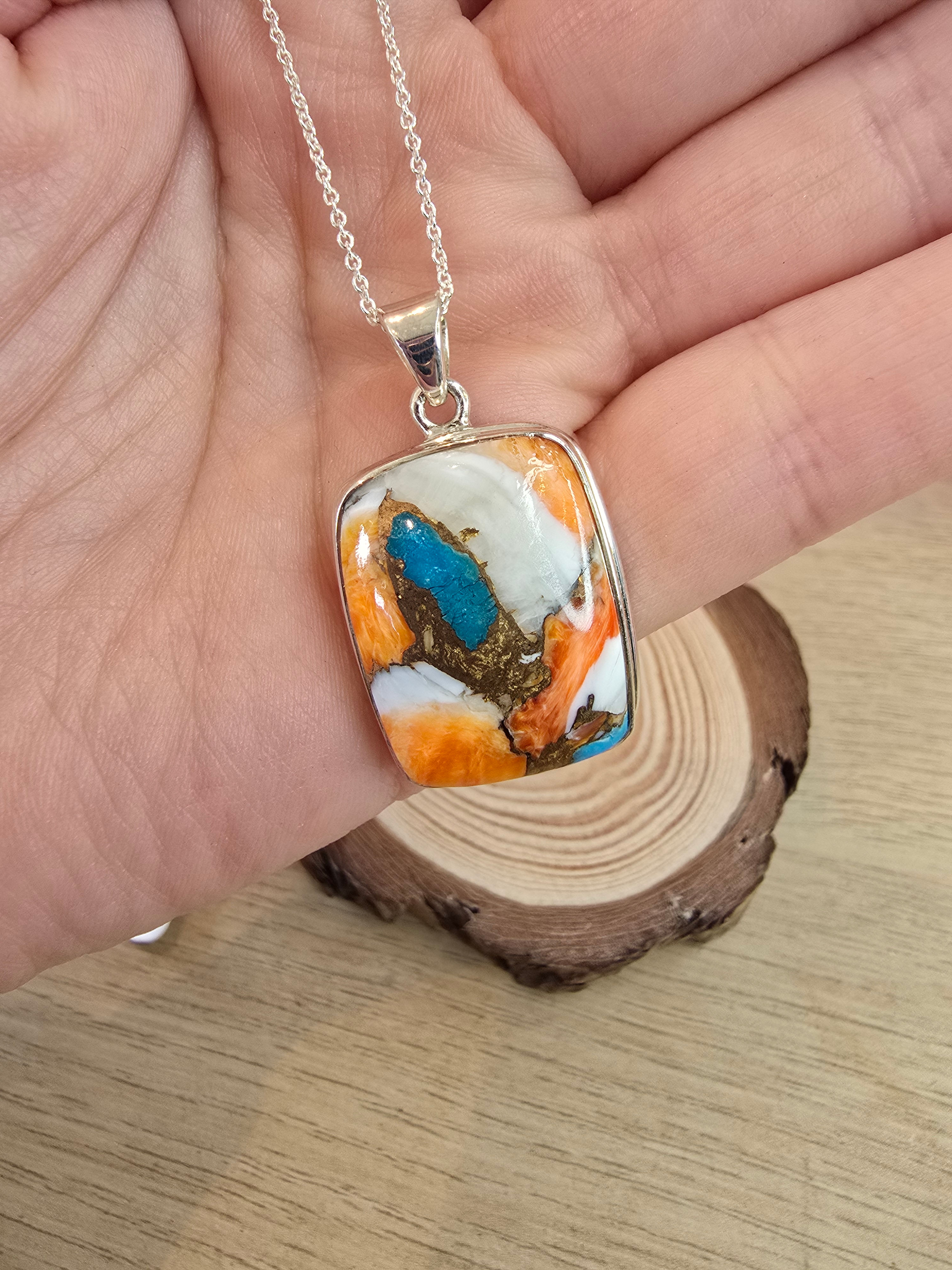 Oyster Mohave Turquoise Sterling Silver Pendant & Chain - 8.4g