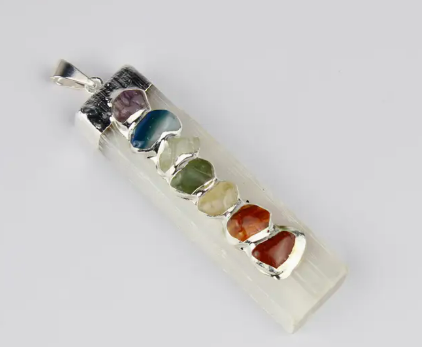 Selenite with 7 Chakra Pendant