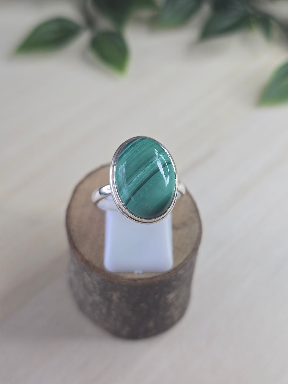 Malachite Sterling Silver Ring - 6.4g - UK R