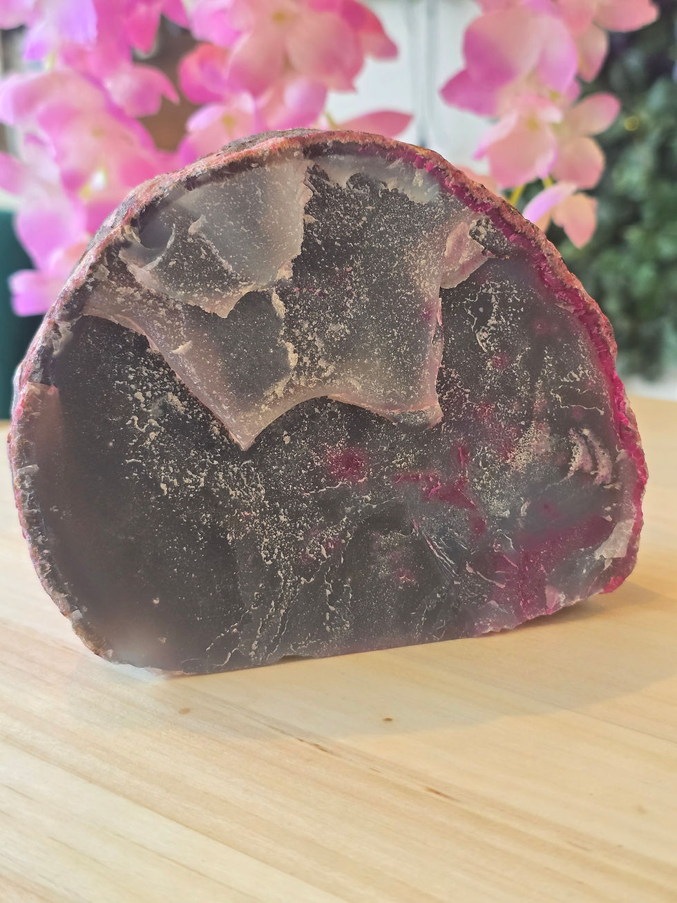 Thumbnail: Pink Agate Freestanding Geode - 1.14kg - 10cm x 13cm