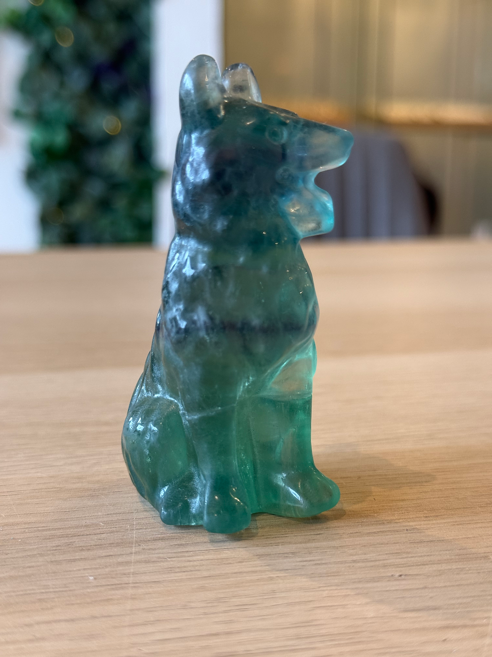 Thumbnail: Fluorite German Shepherd Crystal Carving - 8cm x 3.5cm x 4cm - 132g