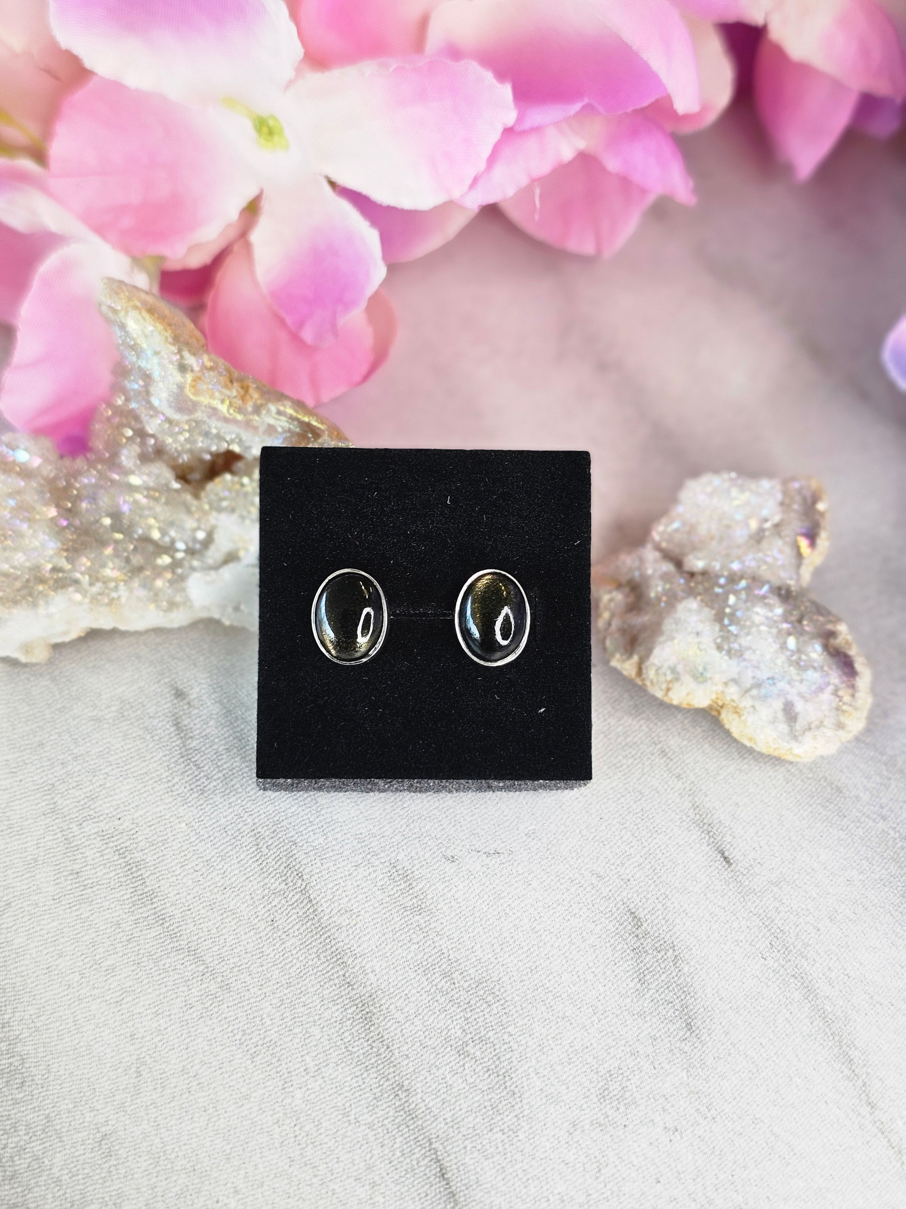 Midnight Lace Obsidian Stud Earrings (Oval)